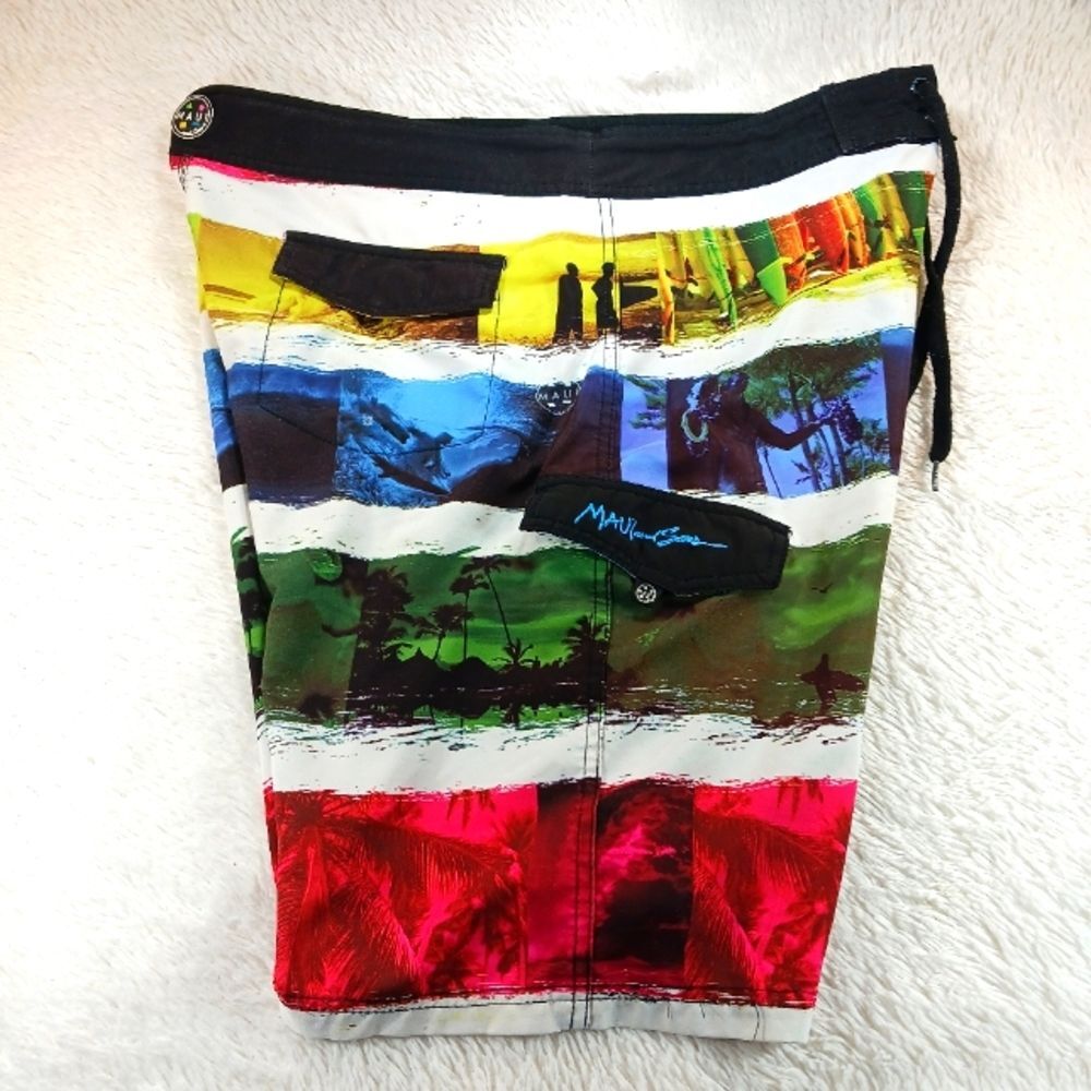 Maui and Sons Men's Boardshorts Colorful Surf-themed Graphics & Stripes Mens 38